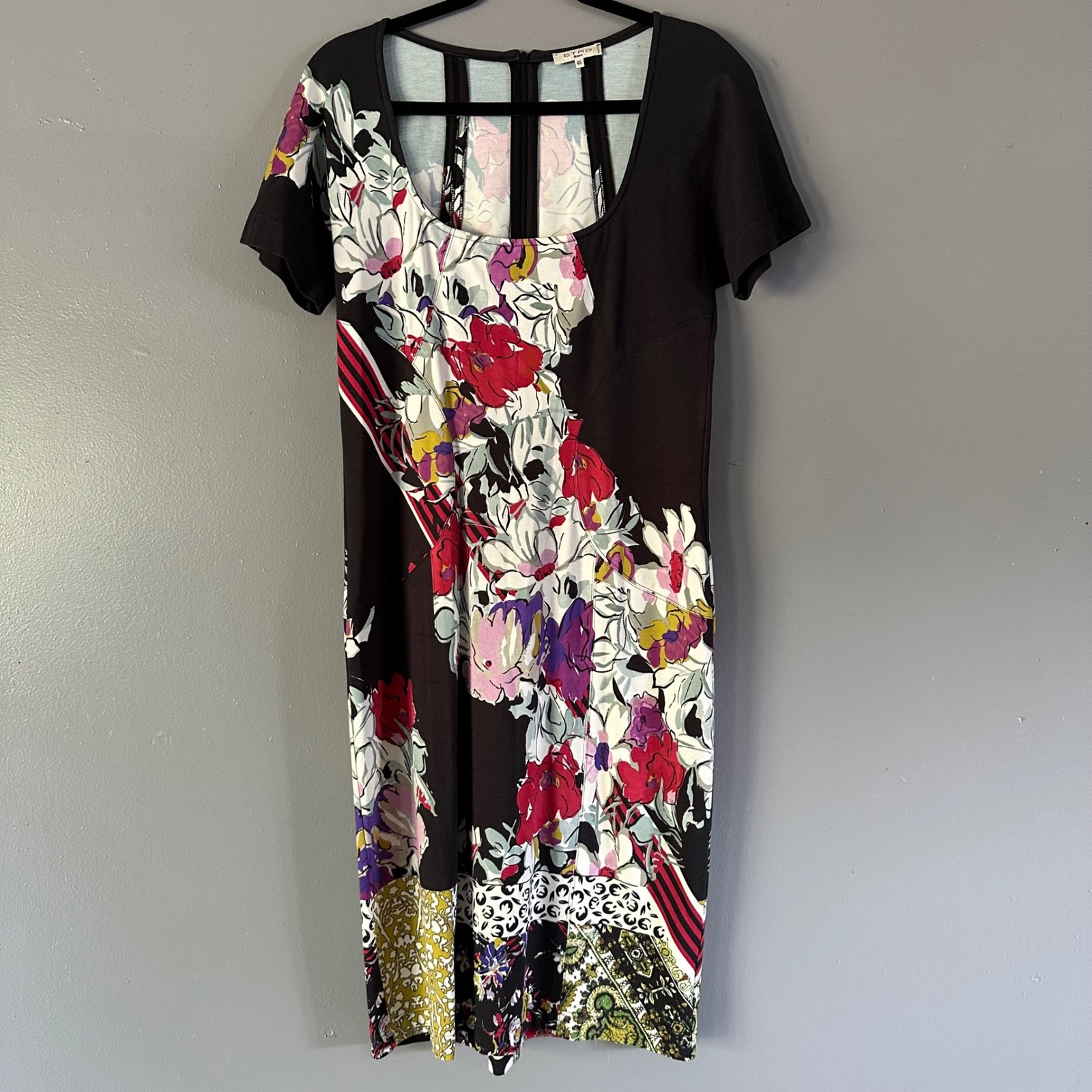 Etro Milano Made In Italy Abstract Print Fitted Sheath Midi Dress Sz 46